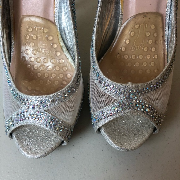 Toetos Peep Toe Silver Rhinestone Sandal Heels 5 - Picture 3 of 5